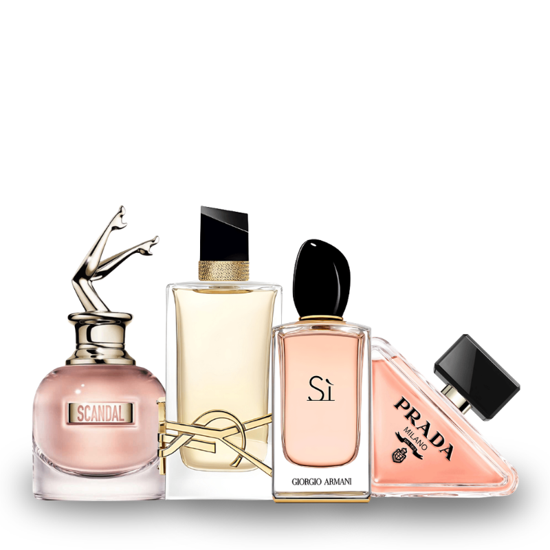 Zestaw 4 perfum: Jean Paul Gaultier SCANDAL, Yve Saint Laurent LIBRE. Giorgio Armani SÌ e Prada PARADOXE 100ml