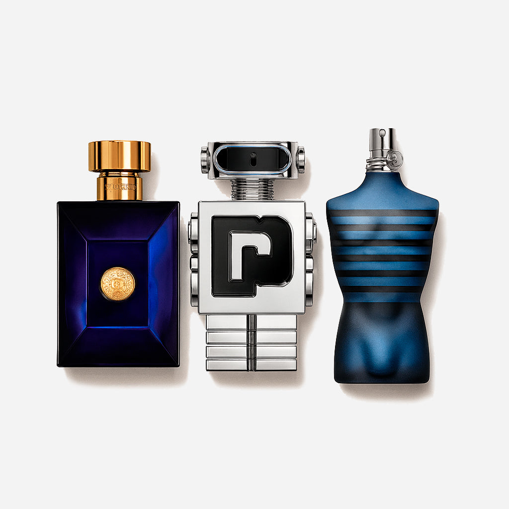 Zestaw 3 perfum: Versace DYLAN BLUE, Paco Rabanne PHANTOM, Jean Paul Gaultier ULTRA MALE 100ml